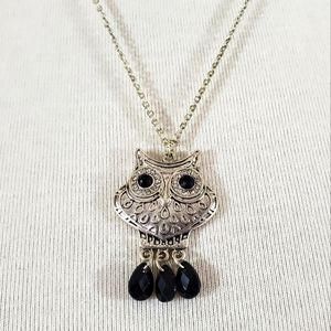 Owl necklace long silver boho crystal owl necklace NWT